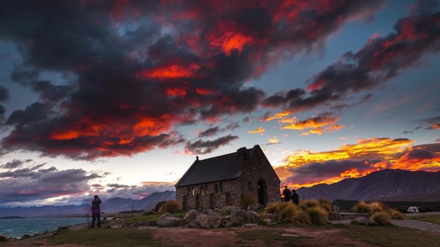 Burning Sunrise Time Lapse at Church of the Good Shepherd, Lake Tekapo.