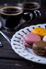 French dessert, macaroons and coffee