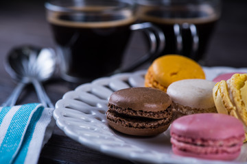 French dessert, macaroons and coffee