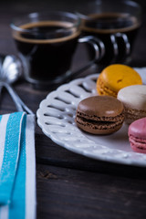 French dessert, macaroons and coffee
