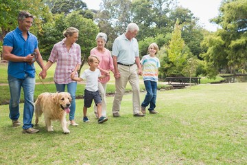 Obraz premium Happy family in the park with their dog