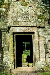 door of small temple in ruins in the archaeological enclosure of preah khan, siam reap, cambodia