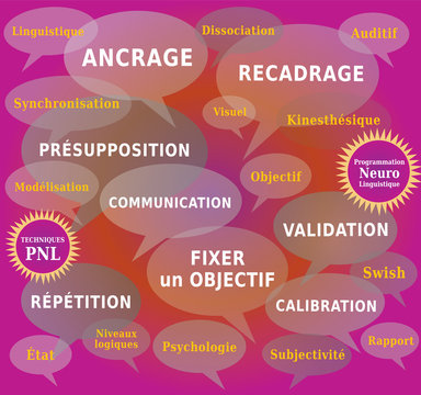 Techniques de PNL Diagramme - Programmation Neuro Linguistique - Outil de Coaching - Nuage de Mots en Fran&ccedil;ais