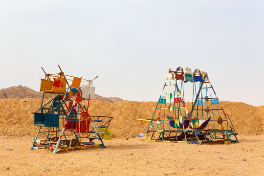 HURGHADA, EGYPT - MAY 18, 2015 Playground for children in the Bedouin village