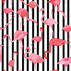 Naklejka premium watercolor flamingo striped pattern