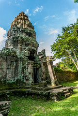gopura in ruins in the archaeological enclosure of preah khan, siam reap, cambodia