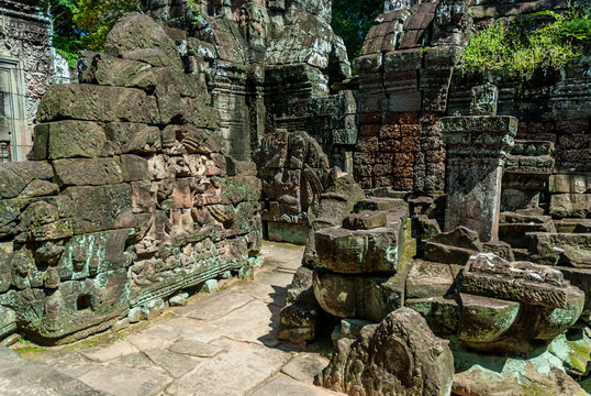 pediments remains in the patio of the archaeological place of ta som in siam reap cambodia