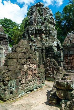 pediments remains in the patio of the archaeological place of ta som in siam reap cambodia