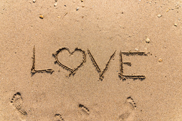 Love Word On Ocean Beach Sand