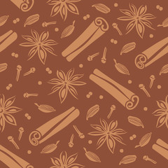 Seamless vector background with spices for coffee