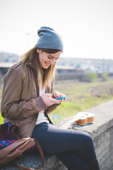 young beautiful blonde hipster woman