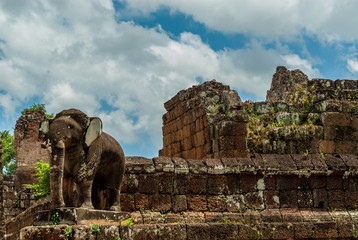 elephant sculpture in the archaeological place of the oriental mebon in siam reap, cambodia