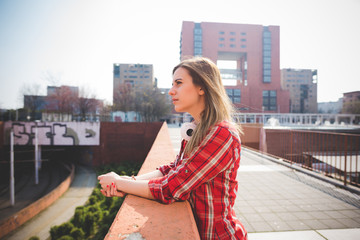 young beautiful blonde hipster woman