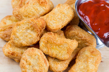 fast food fresh hot chicken nuggets with ketchup