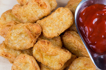 fast food fresh hot chicken nuggets with ketchup