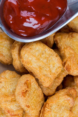 fast food fresh hot chicken nuggets with ketchup