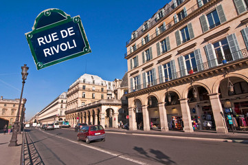 Rue de Rivoli in Paris, with street plate