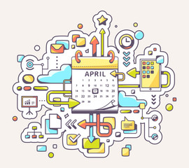 Vector colorful illustration of business meet date with calendar