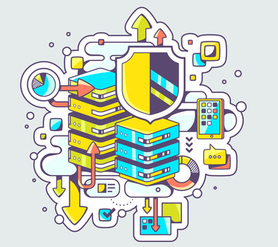 Vector color illustration of data protection on light background