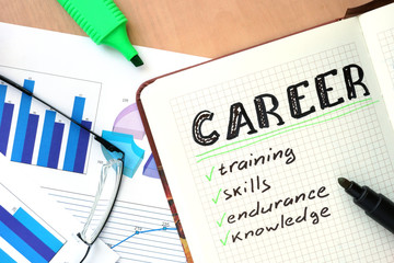 Notepad with word career concept and glasses