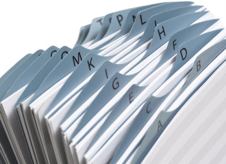 Close up of a Business card index. 