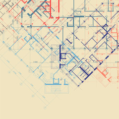 Beige background with plans of building