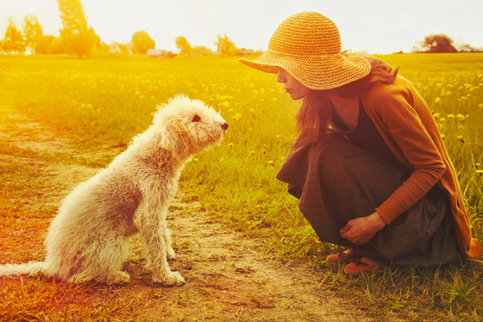 Young Woman And Dog