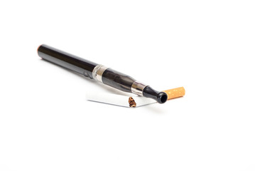 Electronic Cigarette and cigarette against white background