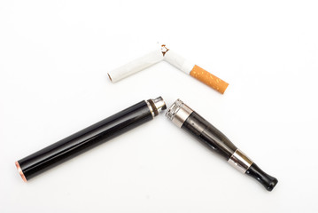 Electronic Cigarette and cigarette against white background