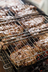 juice meat steak in grilled barbecue