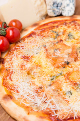 hot pizza with garnish and components