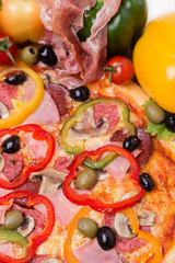 hot pizza with garnish and components