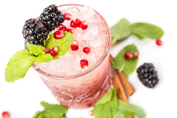 coctail with ice, berrys and mint