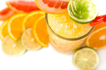 Fototapeta na wymiar long drink orange coctail with citruses