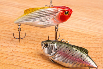 bait for fishing - wobbler on light wood