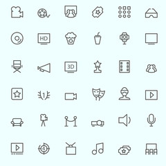 Cinema icons, simple and thin line design