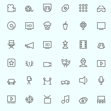 Cinema icons, simple and thin line design