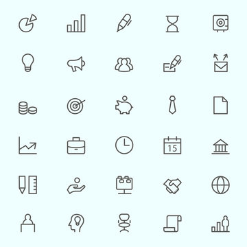 Business, finance and marketing icons, simple and thin line design