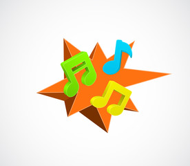 music notes icon on 3d splash star background