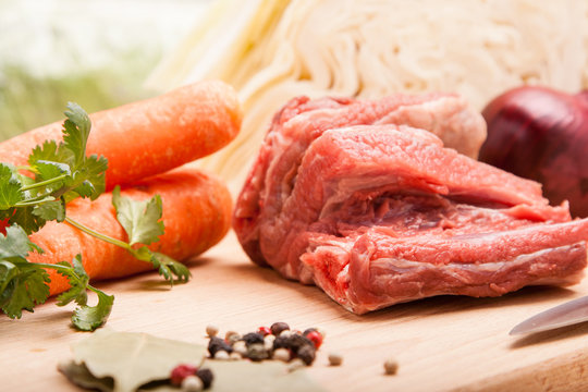 fresh meat with vegetables for cook