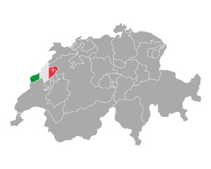 Fototapeta premium Karte Schweiz mit Fahne von Neuenburg
