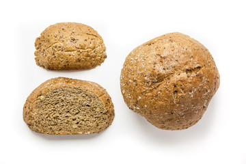 16 grains whole bread three sided view on white