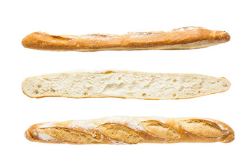 French baguette three sided view on white