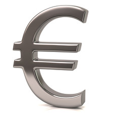 Silver Euro sign isolated on white background