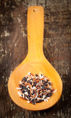 rice mix in a wooden spoon