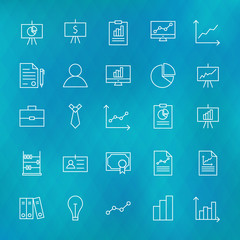 Business Chart Graph and Finance Line Icons Set over Polygonal B
