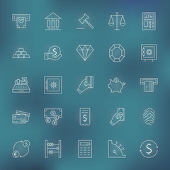 Money Finance Banking Line Icons Set