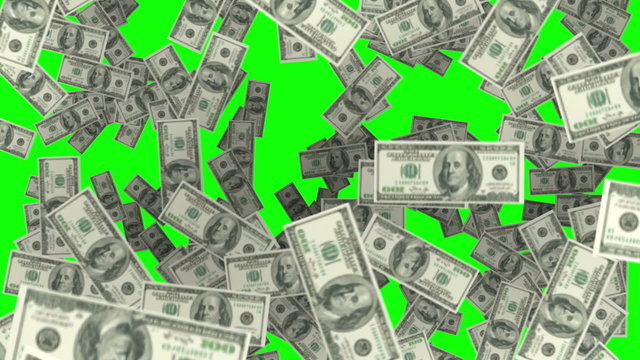 Raining money on green screen background