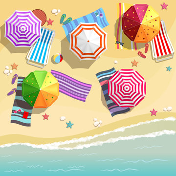 Aerial view of summer beach in flat design style