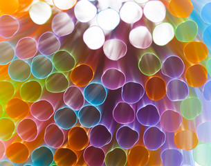 Colored Plastic Drinking Straws closeup, macro